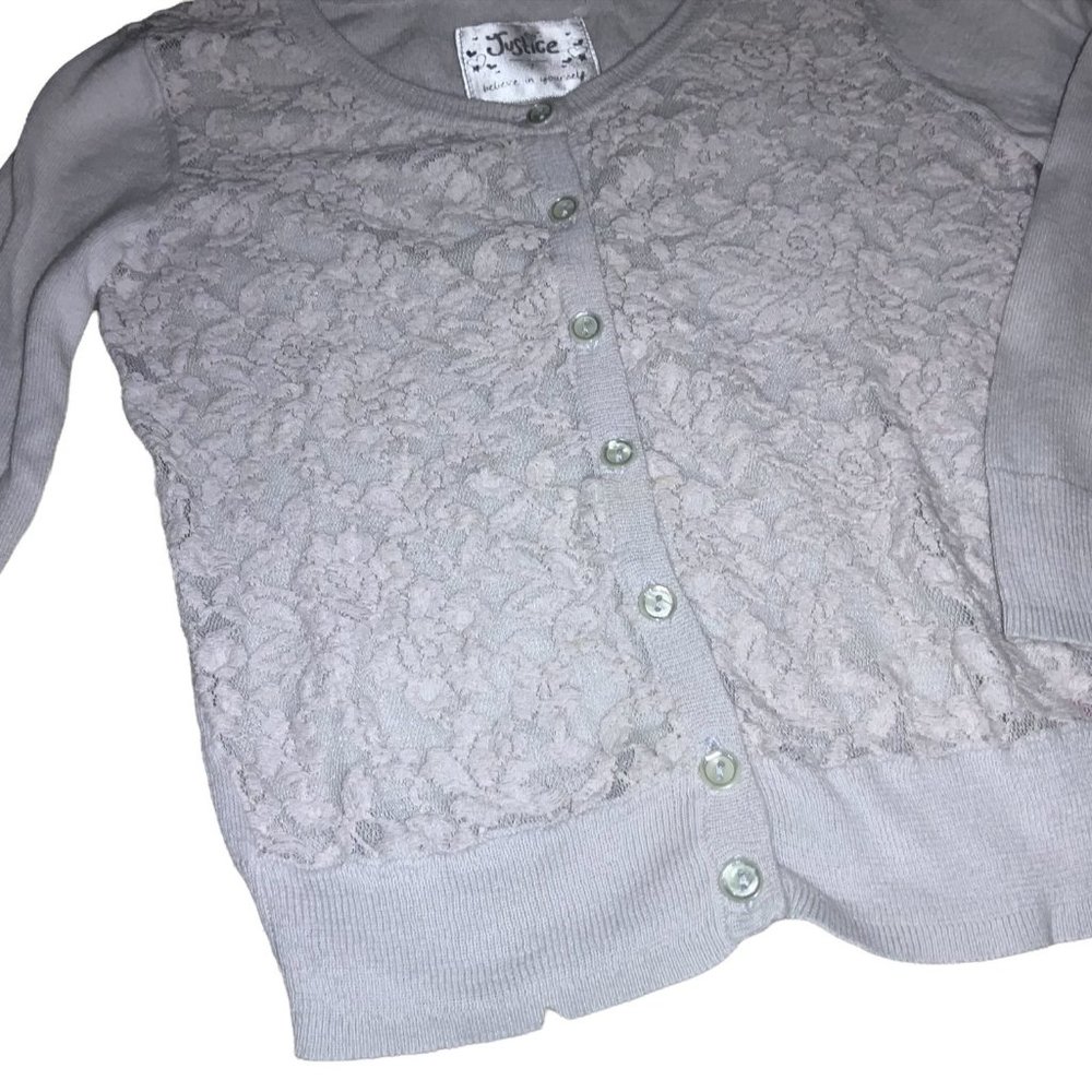 Justice believe in yourself Button Sweater Lace Front  Beige Girls 7 - Picture 2 of 8